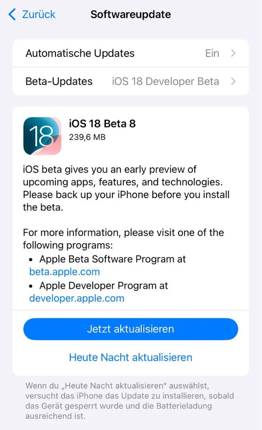 西陵苹果手机维修分享苹果 iOS / iPadOS 18 开发者预览版 Beta 8 发布 